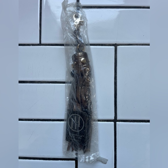 HAYDEN HARNETT Anthracite Leather Clip-On Tassel Charm Handbag Purse Key Fob Y2K - Picture 7 of 11